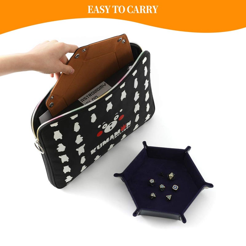 Grajar 2 Pcs Portable Folding Dice Rolling Tray Set for RPG DND Table Games - PU Leather and Velvet Holder Storage Box - Navy Blue and Camel - Image 5