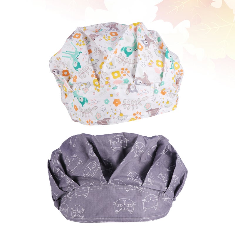 2pcs Beautiful Working Hat Cotton Working Hat Printed Operating Room (Deer, Cat) - Image 5