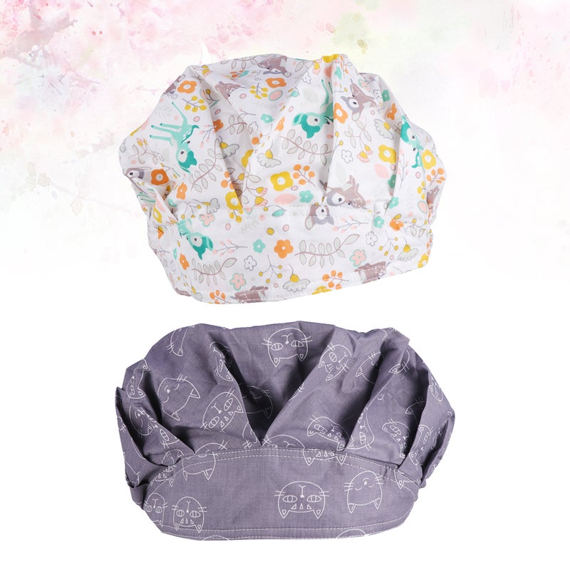 2pcs Beautiful Working Hat Cotton Working Hat Printed Operating Room (Deer, Cat) - Image 3