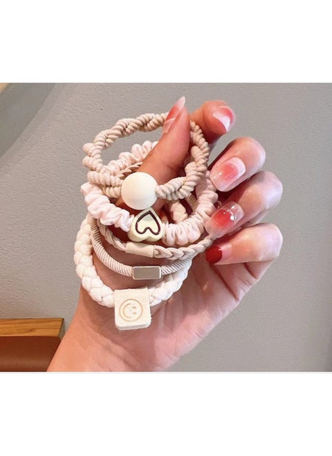 High elastic durable rubber band womens simple temperament high ponytail hair rope head rope high sense 2024 new hair ring Beige [5 Pack]]