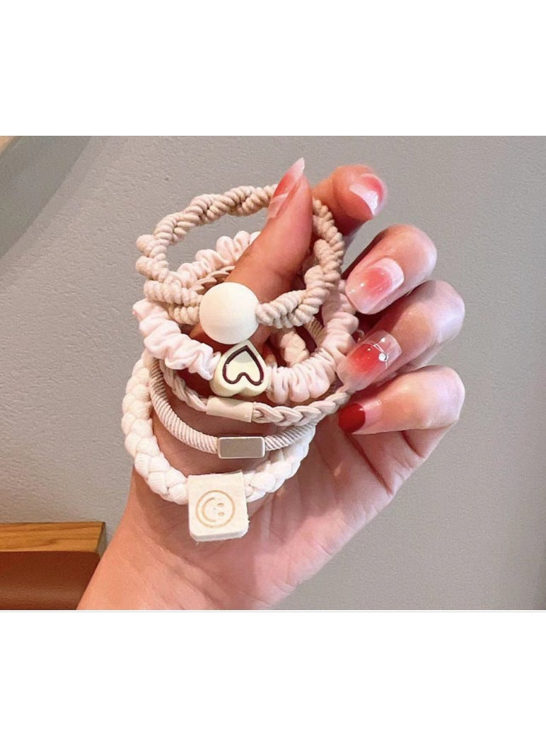 Generic - High elastic durable rubber band womens simple temperament high ponytail hair rope head rope high sense 2024 new hair ring Beige [5 Pack]] - Image 1