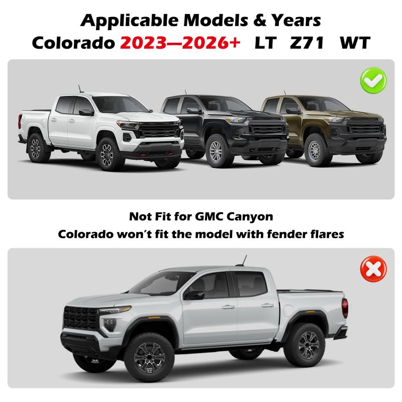 TECHPICCO Mud Flaps Fit for Chevy Colorado Z71 WT LT 2023 2024 2025 2026, Mud Guards 4pcs Fender Guards Compatible with Chevrolet Colorado Accessories 2023-2026 (Not Fit for GMC Canyon) - Image 2