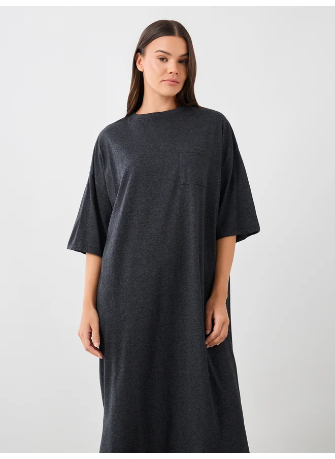 ستايلي Styli Unwind Solid Dropped Shoulder Pocket Detail Nightdress with Side Slit