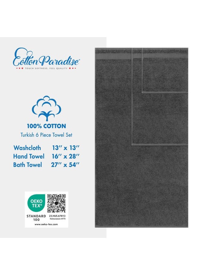 Cotton Paradise 6 Piece Towel Set 100% Cotton Soft Absorbent Turkish Towels for Bathroom 2 Bath Towels 2 Hand Towels 2 Washcloths, Dark Gray Towel Set  - Image 4