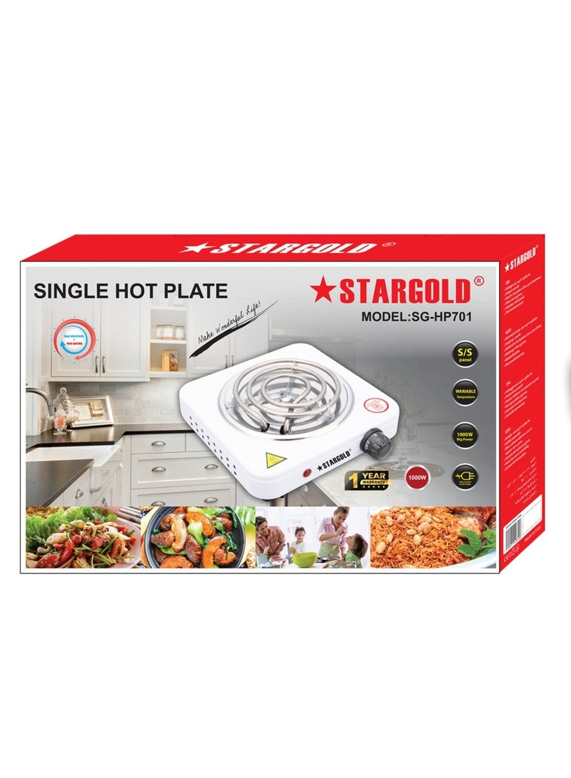 Stargold Electric Hot Plate, 1000W Single Burner, Stainless Steel, Variable Temperature Control - Image 2