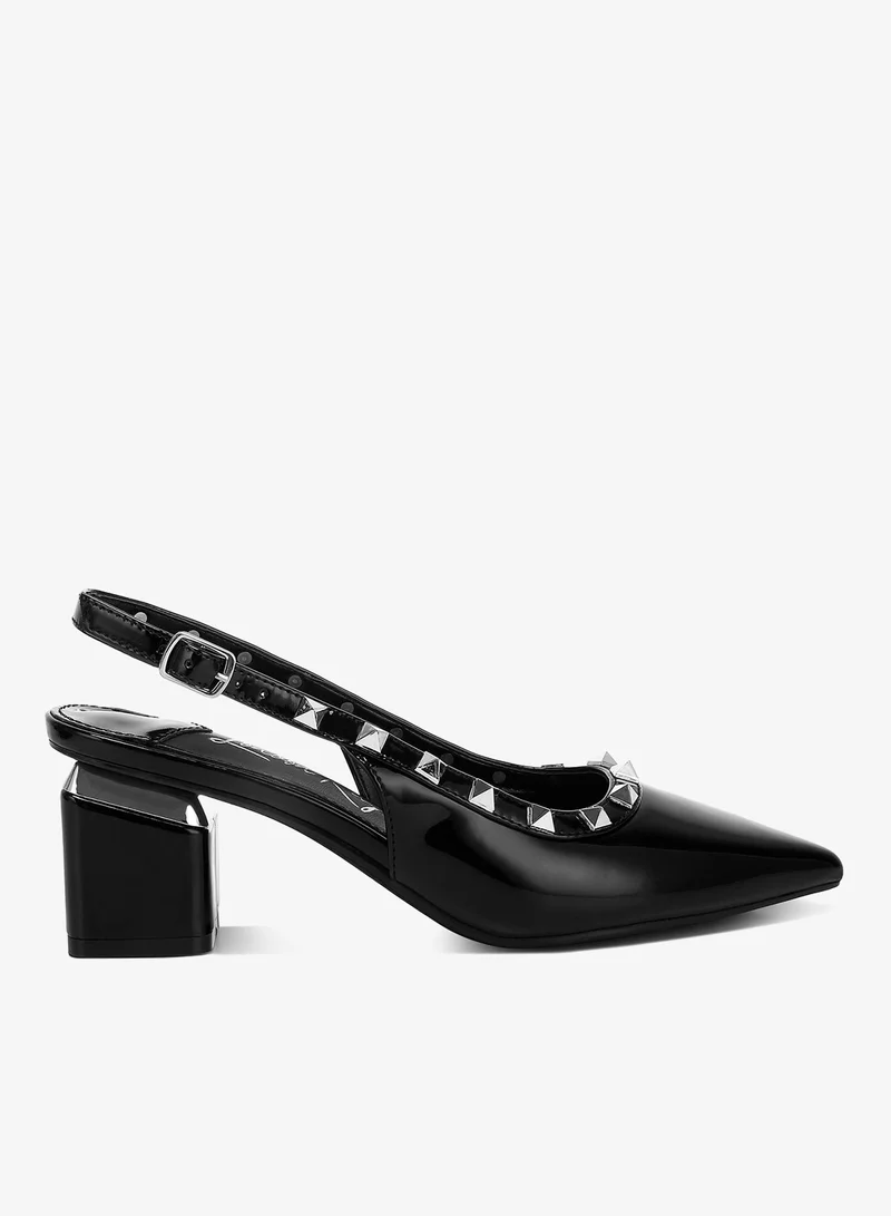 Stud Embellished Slingback Sandals in Black