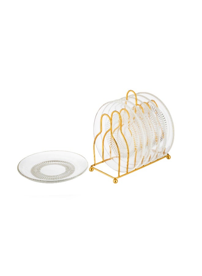 Dania 6 Pieces A Set Of Glass Dessert Plates With A Metal Stand Plate Size 15 Cm Clear - Image 2