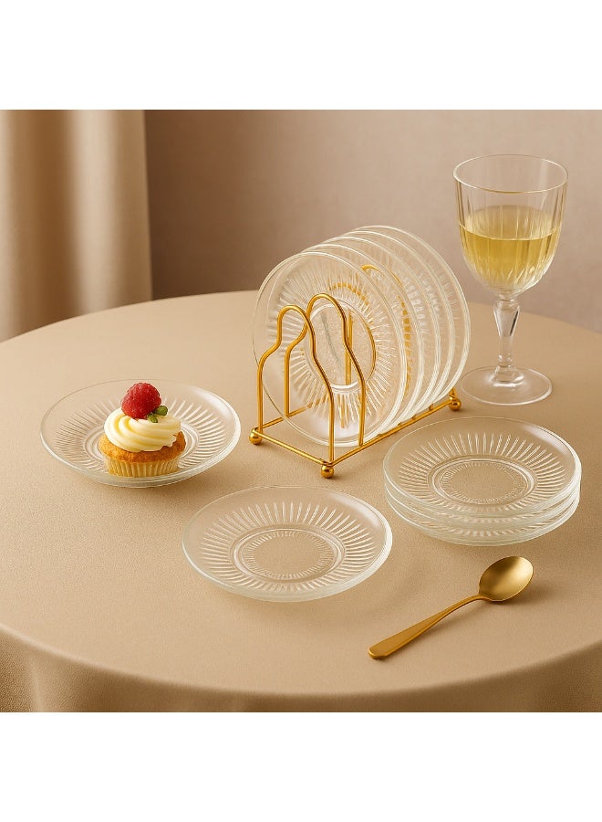 Dania 6 Pieces A Set Of Glass Dessert Plates With A Metal Stand Plate Size 15 Cm Clear - Image 1