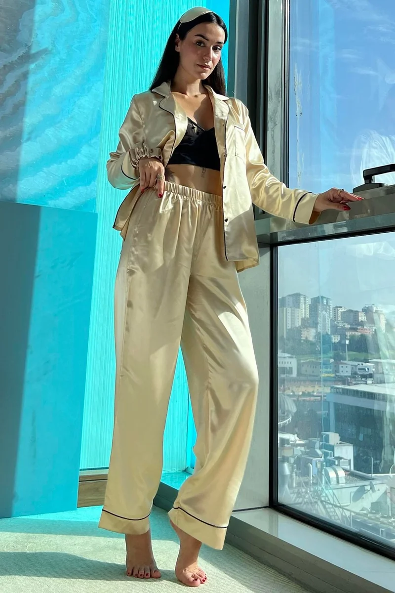 For You Sleepwear 5-Piece Bustier and Ribbed Stone Satin Pajama Set