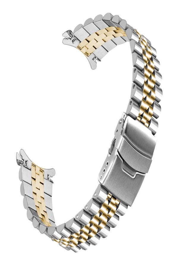 YISIWERA 20 mm 22 mm Stainless Steel Curved End Watch Band Replacement Double FlipLock Buckle Metal Watch Strap for Men Women, 22mm, Metal, No Gemstone - Image 1
