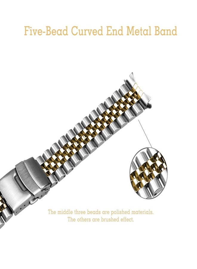 YISIWERA 20 mm 22 mm Stainless Steel Curved End Watch Band Replacement Double FlipLock Buckle Metal Watch Strap for Men Women, 22mm, Metal, No Gemstone - Image 3