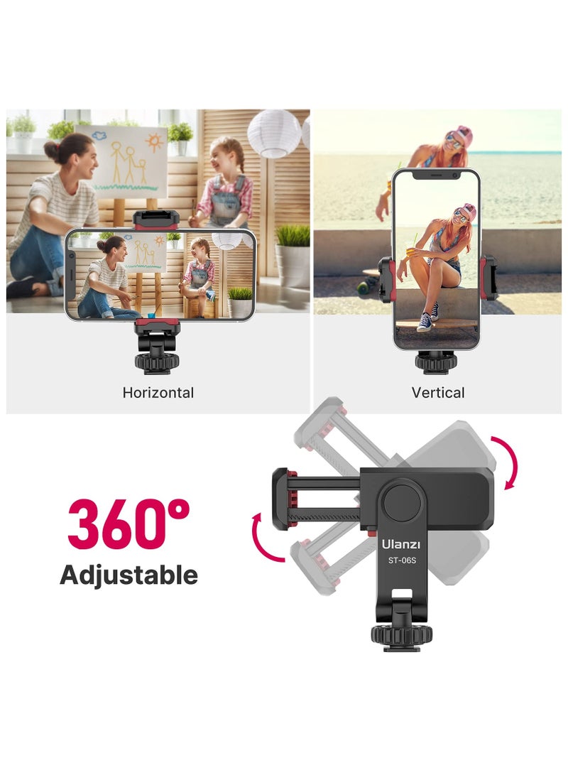 ULANZI ST-06S Phone Tripod Mount, Universal Smartphone Adapter with 2 Cold Shoe Mounts, 360° Rotatable Adjustable Phone Clip, Compatible with iPhone, Samsung Galaxy & Most Smartphones - Image 2