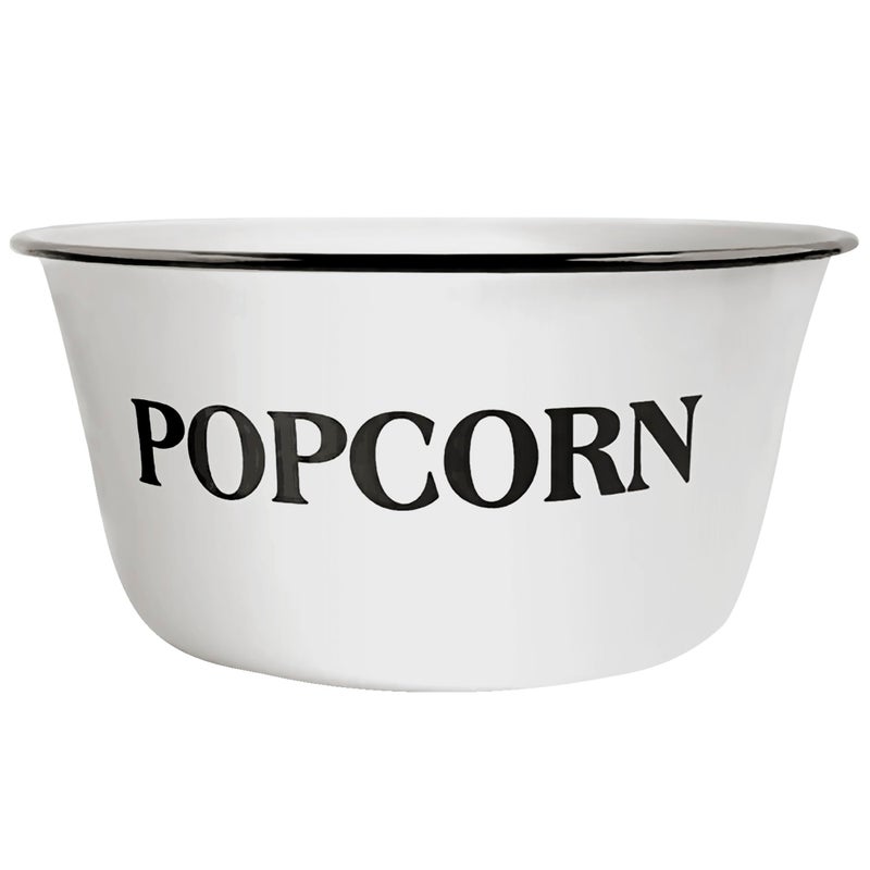 CWI CWI 37Quart Enamelware Popcorn Bowl  Round White Dish with Black Touches for Cinema Nights and Camping  Classic White with Black Rim Durable 1 bowl 