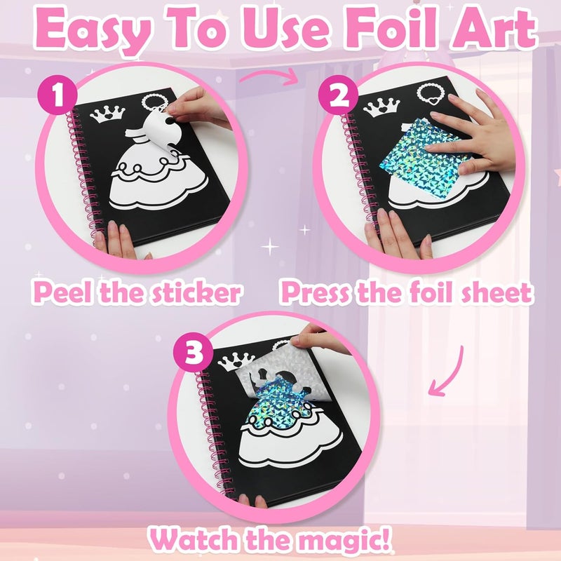 FUNNYB&G Foil Art Kit - Foil Crafts for Kids, Toys for Girls 4-10 Years Old, No Mess Travel Essentials, Kids Toys, Girls Gifts, Birthday Gift, Coloring Books for Kids - Image 3