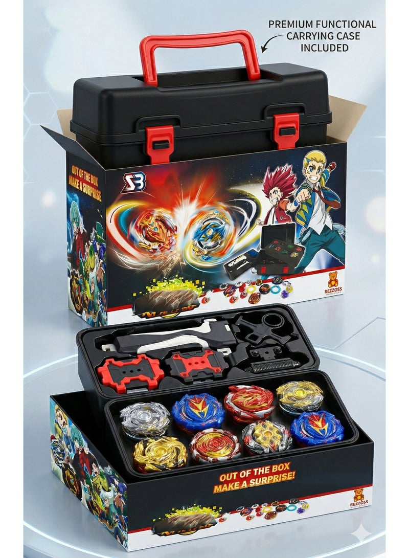 REZZOSS Battling Top Burst Beyblade Master Game Set – S8 Model 8 Metal Fusion Spinning Tops with Launcher Grip & Storage Box Turbo Set | Beyblade Style Stadium Battle Toys Kit | Best Birthday, Eid, Christmas & Exam Passing Gift for Boys Age 6+ - Image 2