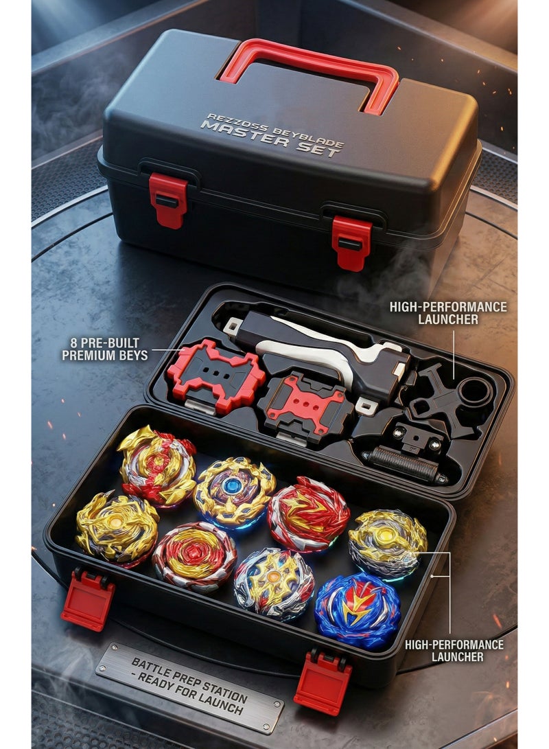 REZZOSS Battling Top Burst Beyblade Master Game Set – S8 Model 8 Metal Fusion Spinning Tops with Launcher Grip & Storage Box Turbo Set | Beyblade Style Stadium Battle Toys Kit | Best Birthday, Eid, Christmas & Exam Passing Gift for Boys Age 6+ - Image 3