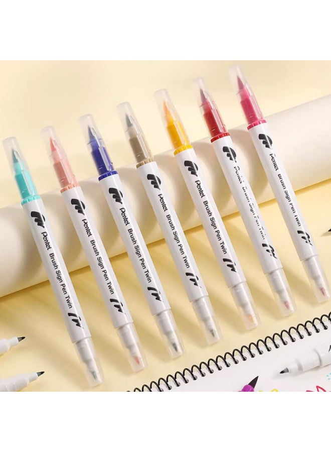 Pentel قلم فرشاة مزدوج الطرف من بنتل Sesw30C-T113E رأس ناعم قلم يوميات قلم طالب قلم تلوين قلم خط عربي مادة فن الرسوم المتحركة فرشاة مائية قرمزي - Image 5