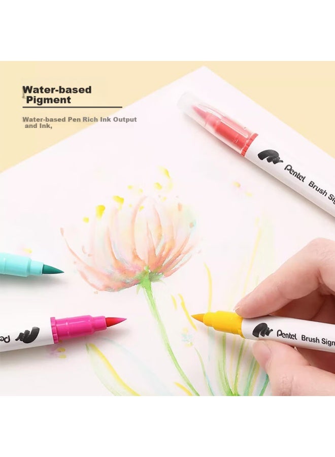 Pentel قلم فرشاة مزدوج الطرف من بنتل Sesw30C-T113E رأس ناعم قلم يوميات قلم طالب قلم تلوين قلم خط عربي مادة فن الرسوم المتحركة فرشاة مائية قرمزي - Image 3