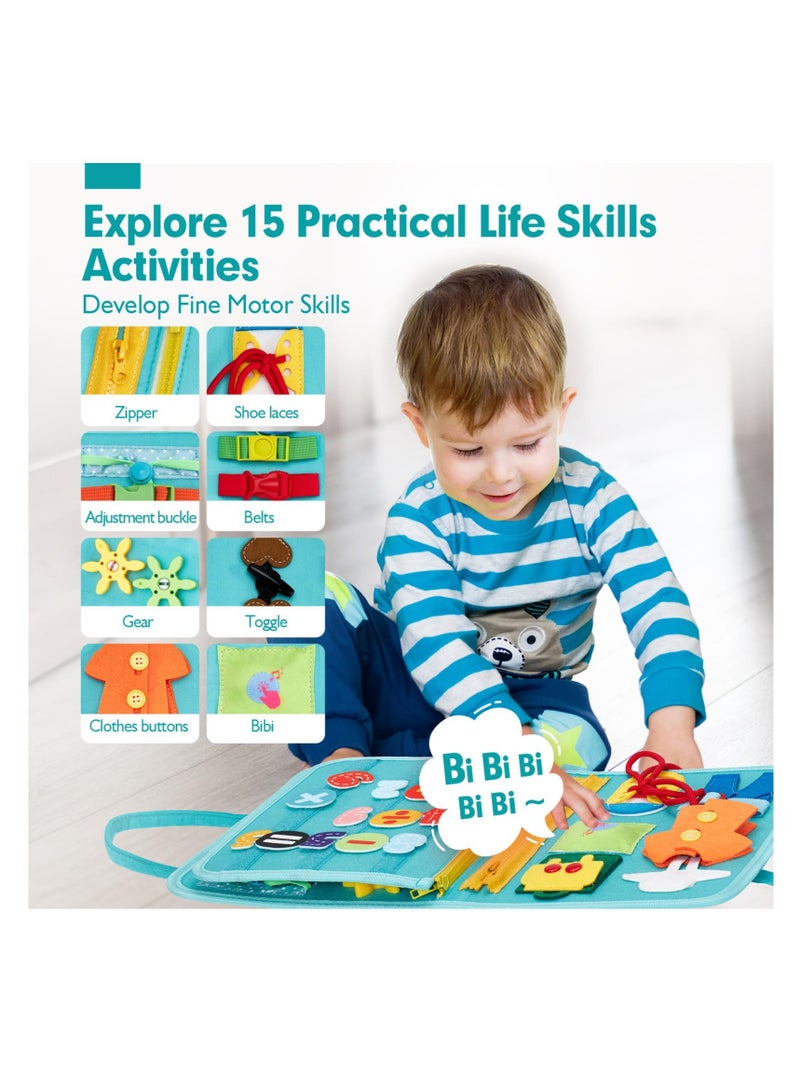 Excefore Busy Board for Toddlers, Boys Girls Montessori Toys, Sensory Activity Board for Learning Toys, 9 in 1 Preschool Learning Activities Toddler Travel Toys, Montessori Toys for Fine Motor Skills - Image 3