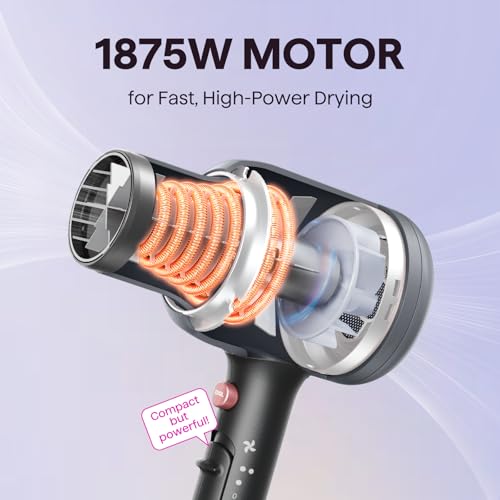 Wavytalk Blow Dryer, Blown Away Ionic Hair Dryer for Curly Hair with Diffuser, 1875W Fast Drying Blow Dryer with Ceramic Technology, 3 Attachments for All Hair Types, Light and Quiet, Grey - Image 3