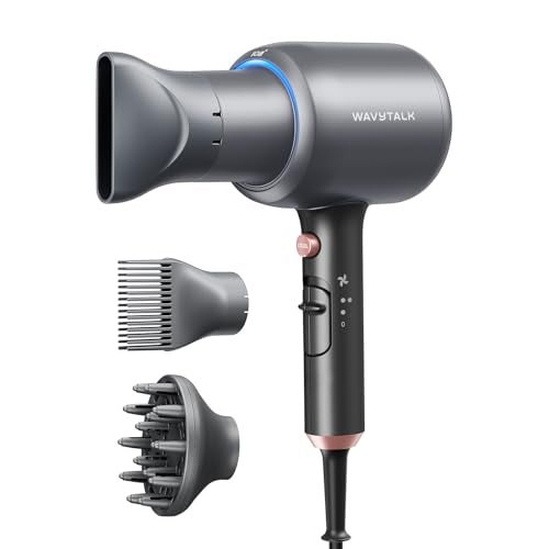Wavytalk Blow Dryer, Blown Away Ionic Hair Dryer for Curly Hair with Diffuser, 1875W Fast Drying Blow Dryer with Ceramic Technology, 3 Attachments for All Hair Types, Light and Quiet, Grey - Image 1