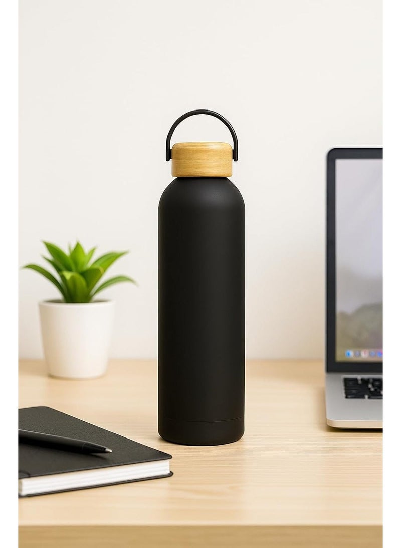 زجاجة مياه من الفولاذ المقاوم للصدأ سعة 750 مل، زجاجات مياه معزولة بجدار مزدوج للمياه الساخنة، زجاجة رياضية من الفولاذ المقاوم للصدأ للأطفال، زجاجة مياه ساخنة مع غطاء وحزام خشبي - Image 4