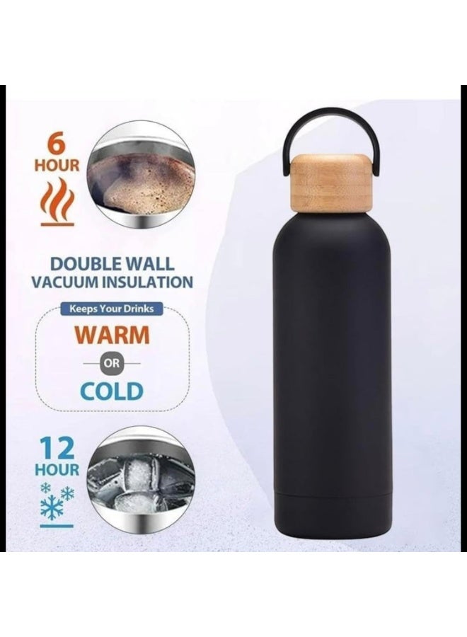 زجاجة مياه من الفولاذ المقاوم للصدأ سعة 750 مل، زجاجات مياه معزولة بجدار مزدوج للمياه الساخنة، زجاجة رياضية من الفولاذ المقاوم للصدأ للأطفال، زجاجة مياه ساخنة مع غطاء وحزام خشبي - Image 2