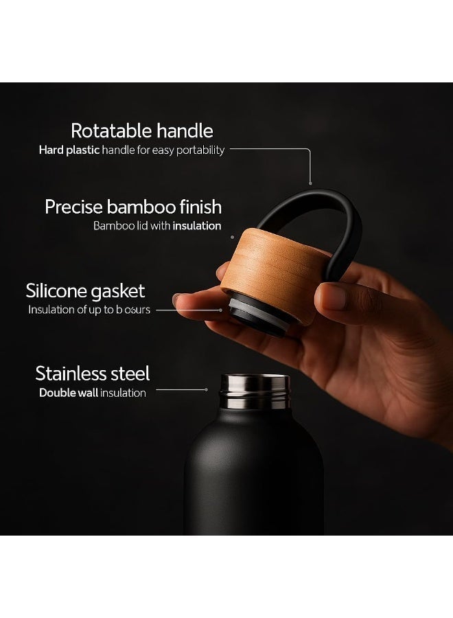 زجاجة مياه من الفولاذ المقاوم للصدأ سعة 750 مل، زجاجات مياه معزولة بجدار مزدوج للمياه الساخنة، زجاجة رياضية من الفولاذ المقاوم للصدأ للأطفال، زجاجة مياه ساخنة مع غطاء وحزام خشبي - Image 5