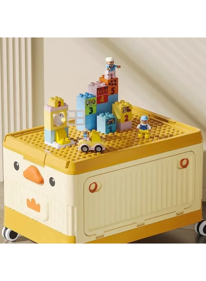 RVETEE Plastic Cute Duck Storage Box with Wheels Large Capacity Children's Toy Clothes Snacks Organizer Cabinet - Image 1