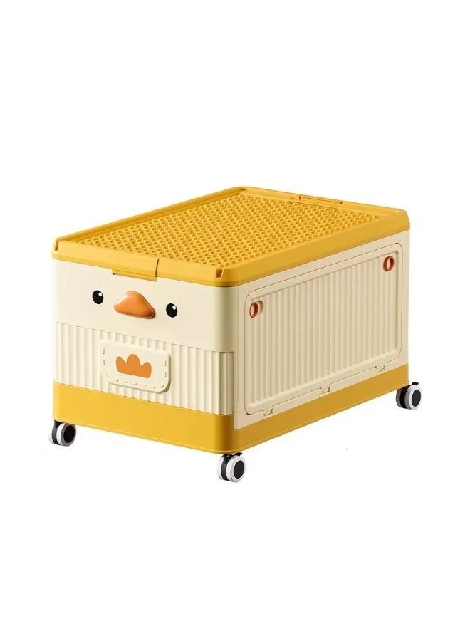 RVETEE Plastic Cute Duck Storage Box with Wheels Large Capacity Children's Toy Clothes Snacks Organizer Cabinet - Image 4