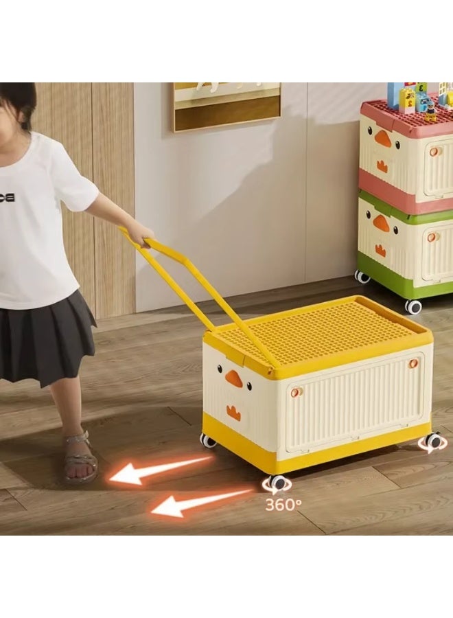 RVETEE Plastic Cute Duck Storage Box with Wheels Large Capacity Children's Toy Clothes Snacks Organizer Cabinet - Image 2