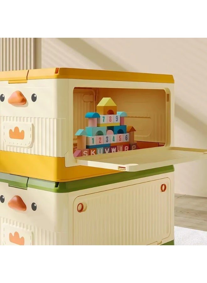 RVETEE Plastic Cute Duck Storage Box with Wheels Large Capacity Children's Toy Clothes Snacks Organizer Cabinet - Image 3