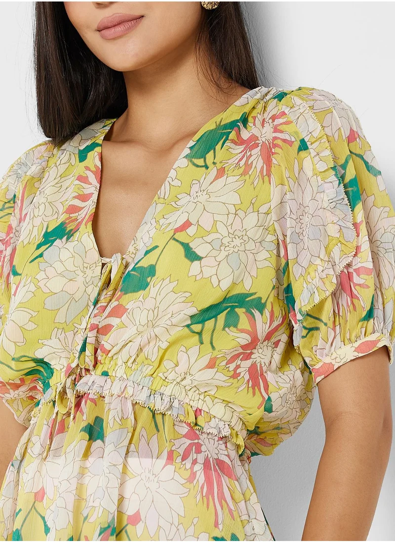 Ted Baker Printed Puff Sleeve Top