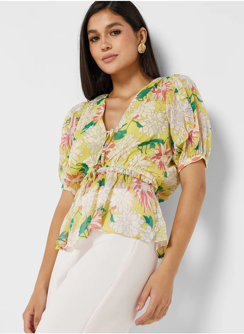 Ted Baker Printed Puff Sleeve Top