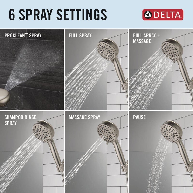 Delta Faucet ProClean Brushed Nickel Shower Head with Handheld, Showerhead with High Pressure Spray, Handheld Shower Head, 6 Spray Settings, SpotShield Brushed Nickel 75740SN - Image 4