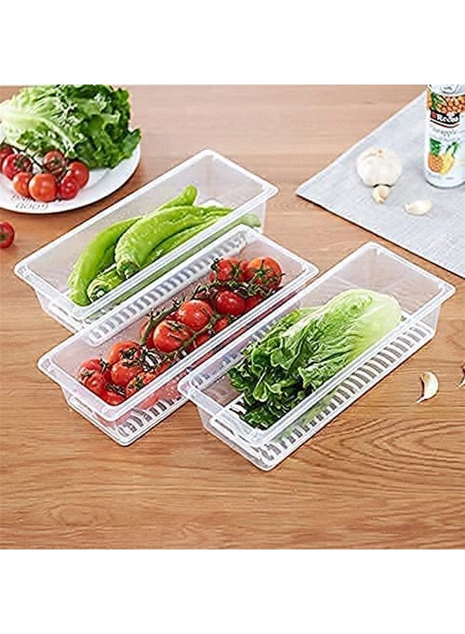 MosQuick®- Set of 3 Food Fridge Storage Boxes for Vegetables & Fruits with Removable Drain Plate Premium Fridge Organiser and Refrigerator Containers for Storage - Half Cut Vegetables Storage 1500ml - Image 2