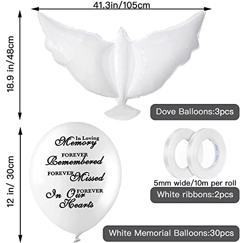 Jishi Dove Memorial Balloons to Release in Sky, Biodegradable Funeral Balloons Memorial Decorations for Celebration of Life Party Happy Birthday in Heaven, 30 Memorial Balloons & 3 White Dove Balloons - Image 2