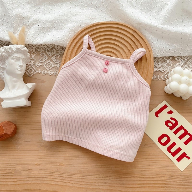 Korean Style Baby Clothes 2024 Summer New 1-3 Years Old Baby Boy Cotton Two-Piece Thin Class A Outfit Z Pink [Sling]]