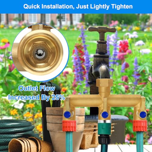 BACASIN Brass Garden Hose Splitter 3 Way Hose Splitter Outdoor Hose Splitter GHT 34 In Female Inlet And 3 Way 34 In Increase Flow Style - Image 3