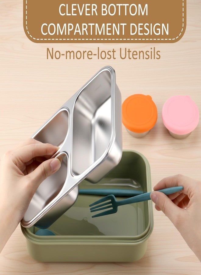 Ferrochef 3 Pack Stainless Steel Lunch Boxes 25 oz 3 Compartment Metal Bento Box with 3 Pcs Condiment Containers and Leakproof Lids for Office Outdoor and Gym, Dishwasher Safe - Image 5