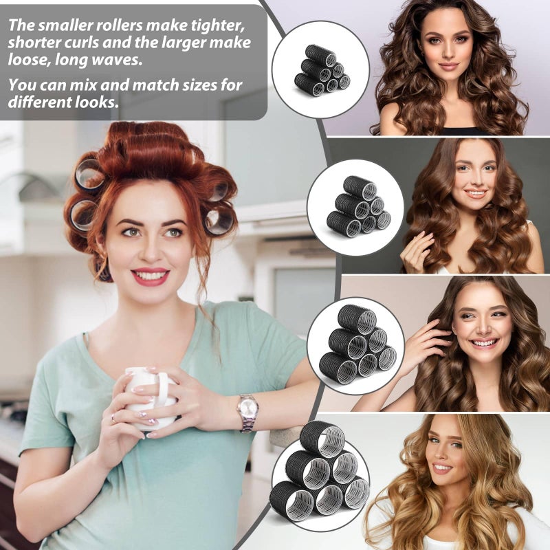 Tidponra 50Pcs Rollers Hair Curlers Self Grip Hair Rollers Set with 24Pcs Hair Rollers in 4 Sizes, 24 Pcs Clips and Cosmetic Bag for Blowout Look Long Medium Thick Hair Volume - Image 5