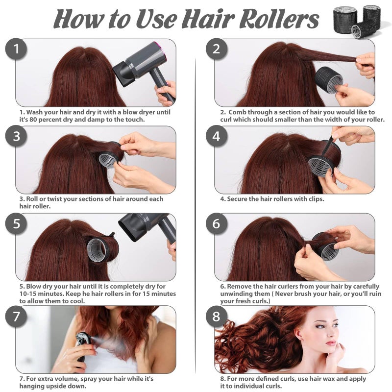 Tidponra 50Pcs Rollers Hair Curlers Self Grip Hair Rollers Set with 24Pcs Hair Rollers in 4 Sizes, 24 Pcs Clips and Cosmetic Bag for Blowout Look Long Medium Thick Hair Volume - Image 2