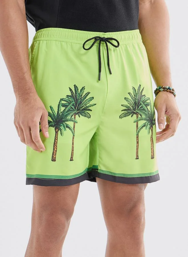 Splash FAV Palm Tree Print Shorts with Drawstring Closure and Pockets