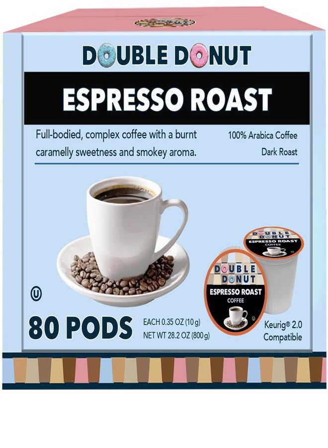 Double Donut Coffee Espresso Coffee Pods (80 Pack) Dark Espresso Roast Coffee, Single-Serve Pods for Keurig K Cup Brewer Machines - Image 1