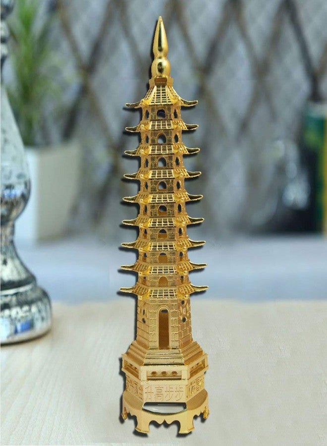 كارتك تمثال كارتيك المعدني ذو التسع طبقات، بتصميم برج الباغودا التعليمي وفقًا لمبادئ فنغ شوي، مثالي للطلاب لتعزيز المعرفة والتركيز. قطعة فنية رائعة لتزيين المنزل والمكتب، مطلية باللون الذهبي، أبعادها 5 × 5 × 18 سم. - Image 3
