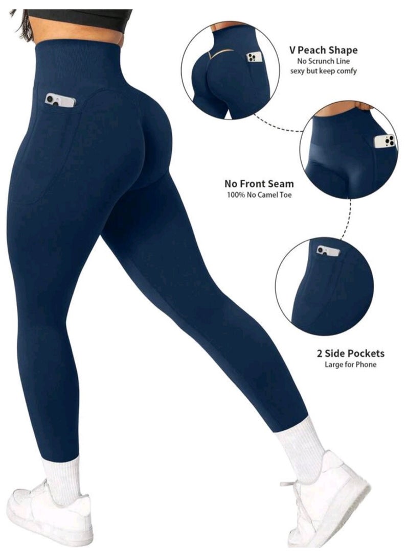 Sweet Cathy Seamless Yoga Pants High Waist Leggings 2 Side Pockets Sport Pants Tummy Control Scrunch Butt Lift Stretchable Tights Waist Compression Fitness Gym - Image 4