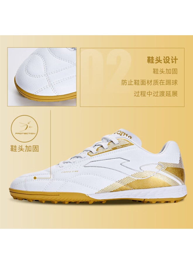 Joma أحذية كرة القدم جومّا للرجال Tf غير قابلة للانزلاق مقاومة للاهتراء قابلة للتنفس احترافية لبطولة التدريب باللون الأبيض والذهبي مقاس 45 - Image 1