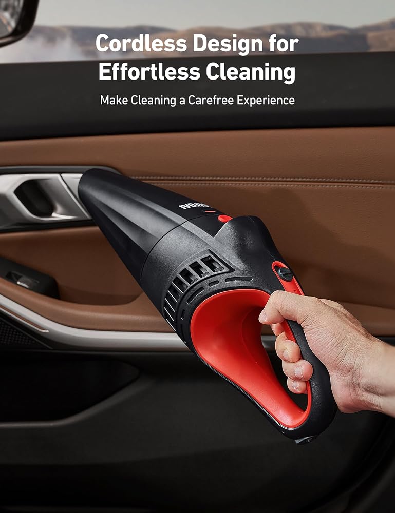 AstroAI Car Vacuum Cleaner Portable Cordless Car vacuum with 12V DC Power handheld vacuum cleaner with LED Light,Brush,Extended Suction Pipe,Hose,Mini Handheld for Car,Home,Office,and Pet Hair, Red - Image 3