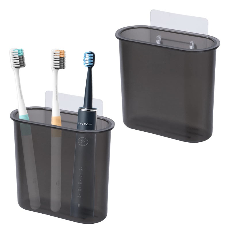 2 Packs Wall Mounted Toothbrush Holder Self Adhesive Tooth Brush Holder for Bathroom Electric Toothbrush Toothpaste Razor Bathroom AccessoriesBlack