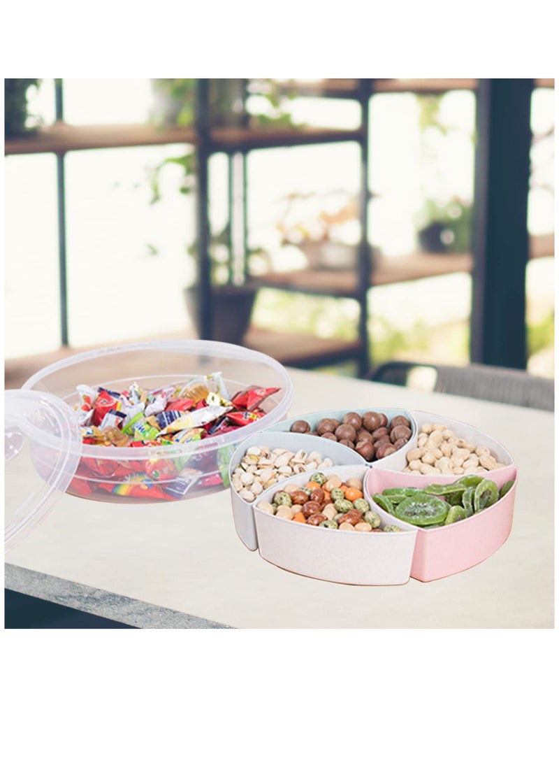 Arabest صينية أدوات مائدة مقسمة دائرية، 5 صناديق مقسمة ملونة، صينية حفلات مقسمة، حاوية تخزين مع غطاء ومقبض، منظم شفاف - Image 5